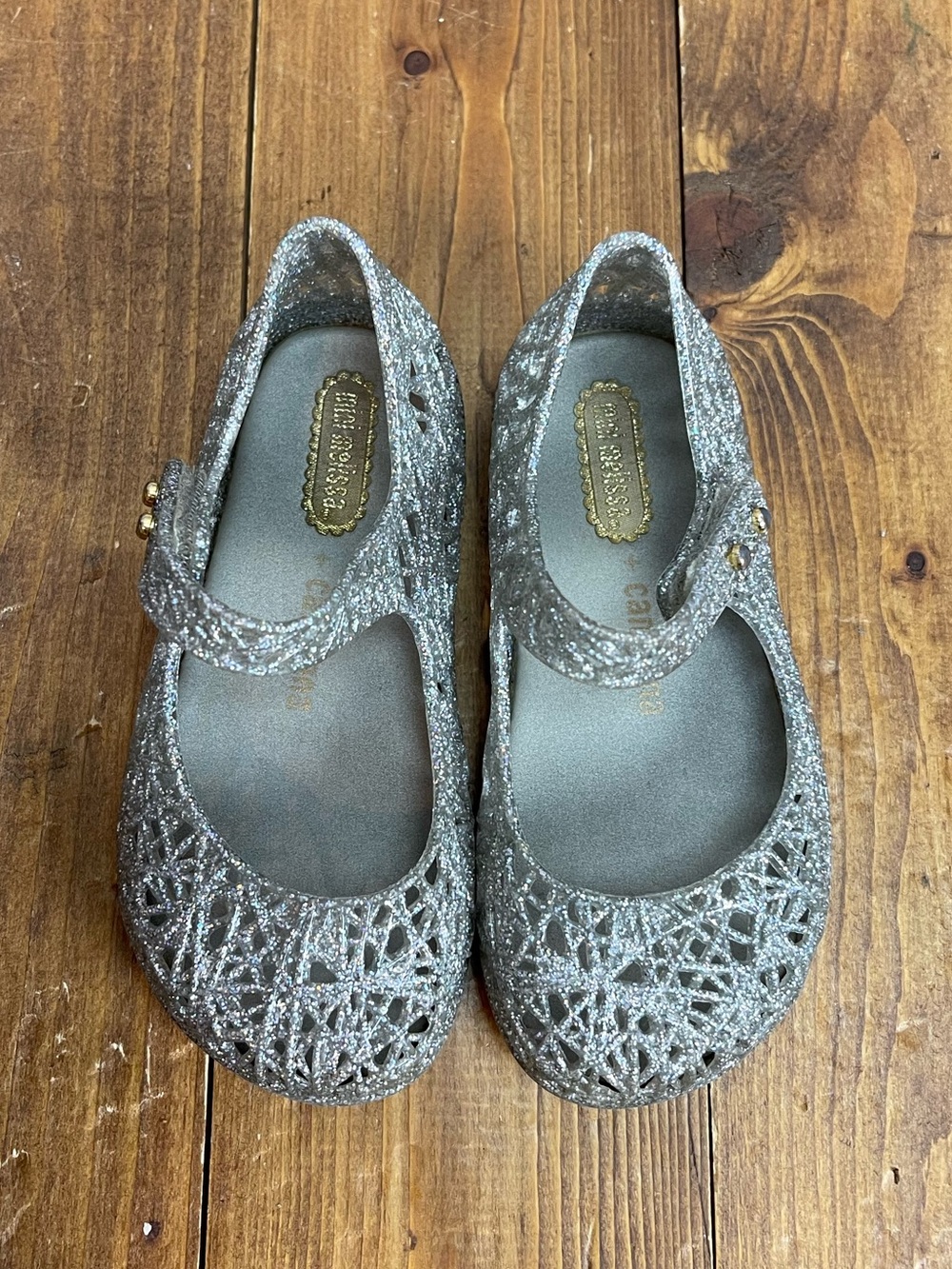 Mini Melissa Campana size 7 silver holographic Mary Jane jelly shoes